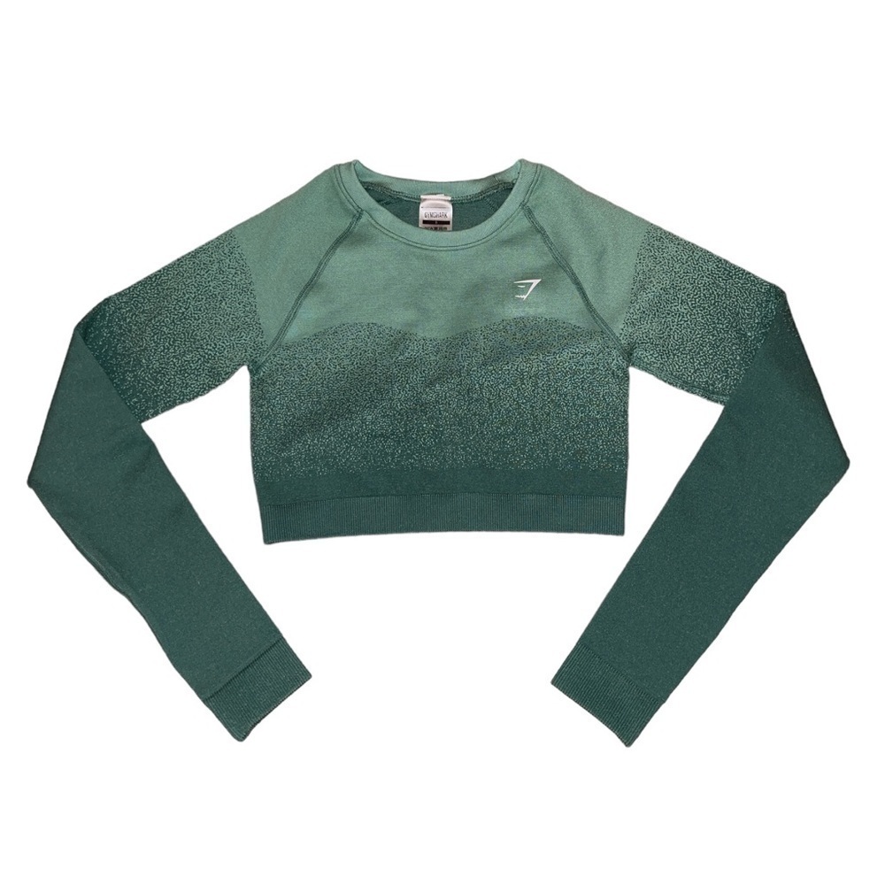 Gymshark green cropped long sleeve workout cinch back top women’s size small
